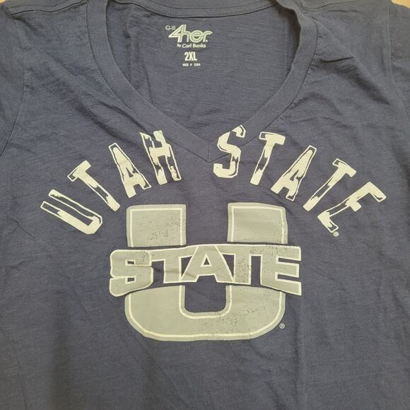 Utah State Aggies T Shirt Womens XL G-III 4Her V Neck NCAA Fits XL (Stretch) - Picture 2 of 4